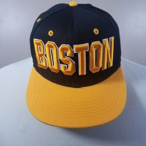 BOSTON Bay State Apparel Baseball Cap Adjustable Snapback Yellow Black Stitch